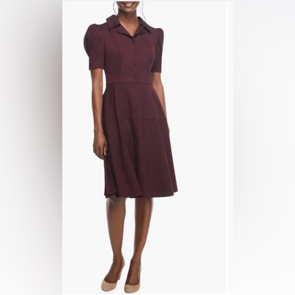 Gal Meets Glam Nina Twill Fit & Flare Puff Sleeve Dress